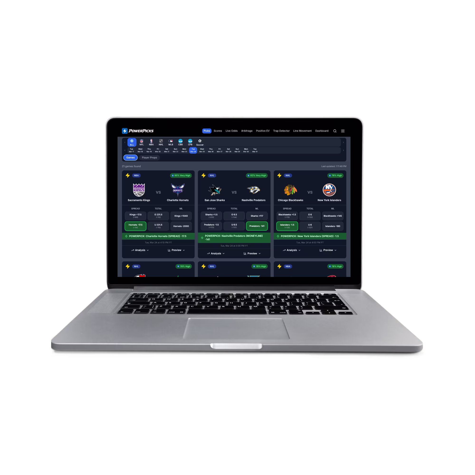 PowerPicks dashboard on laptop